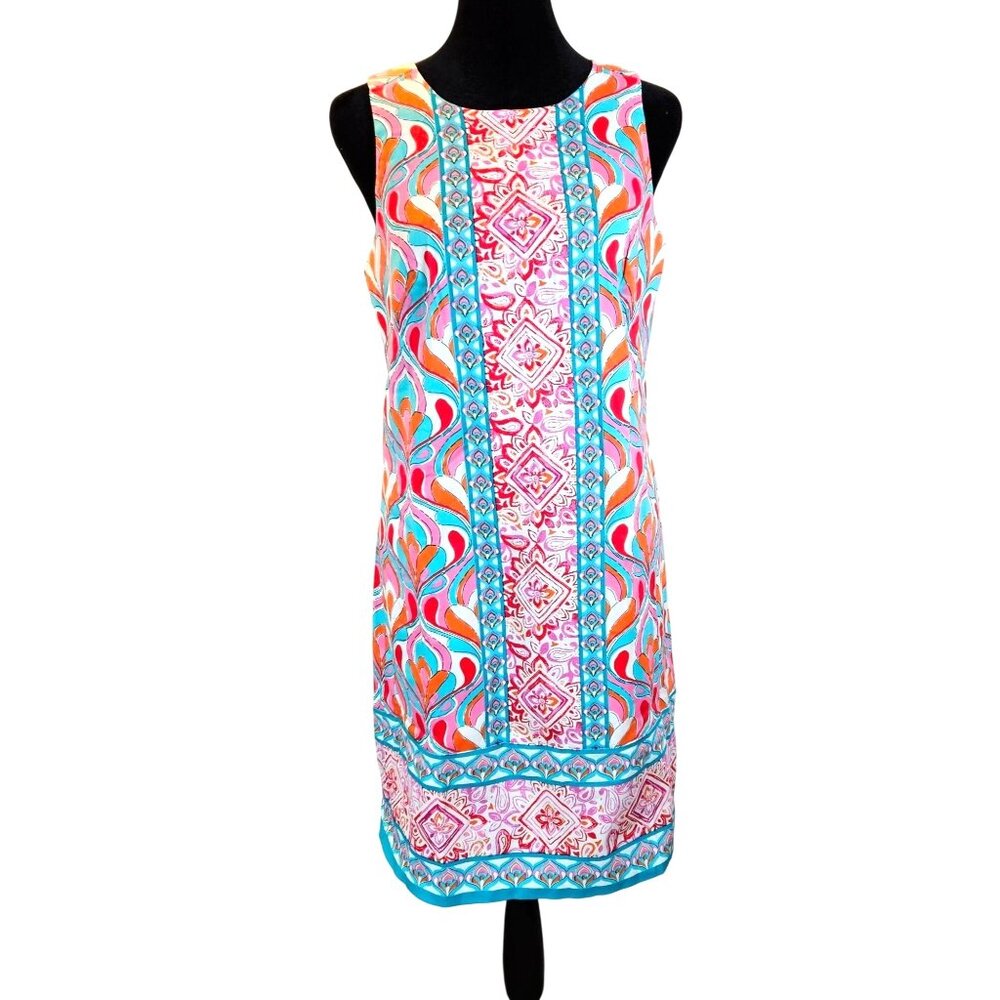 London Times Womens Sleeveless Shift Dress Pink Multicolor Geometric Size 6 - Picture 4 of 11